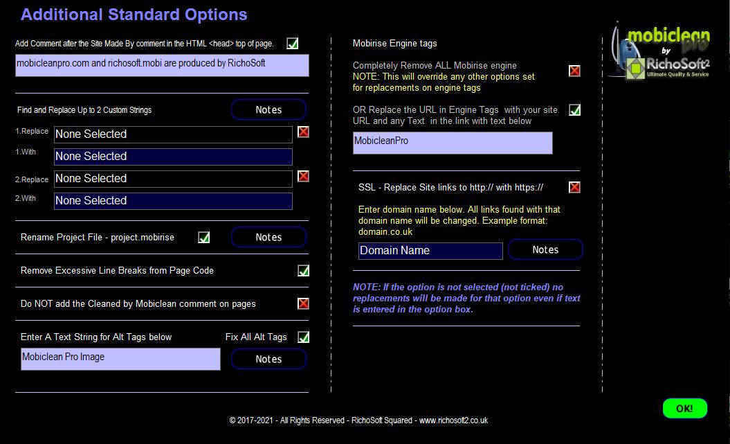 Mobiclean Additional Options