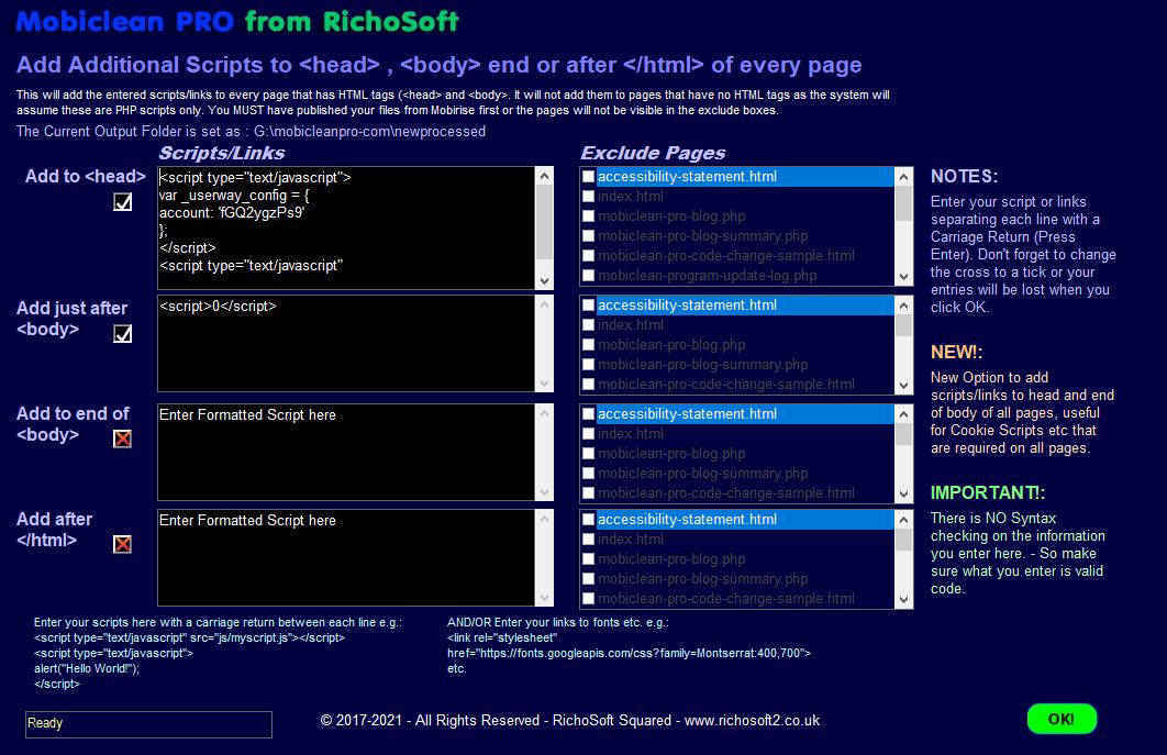 Mobiclean 11 Add to Head,Body,After HTML