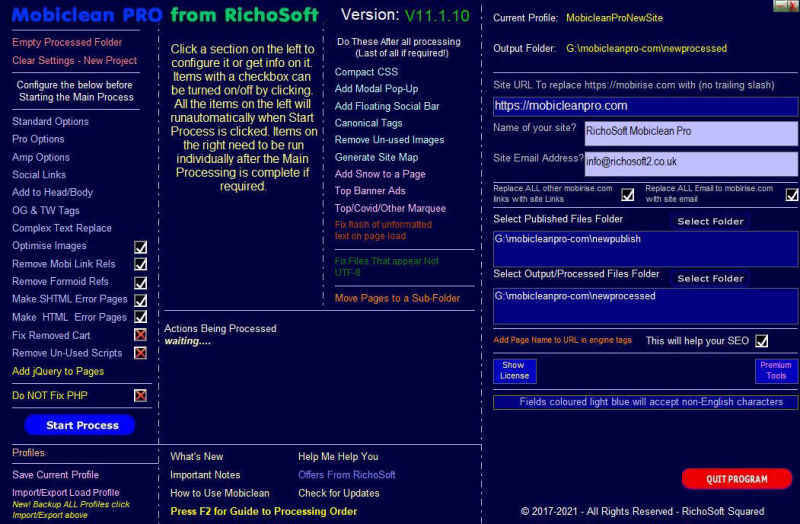 Mobiclean 11 Main Menu
