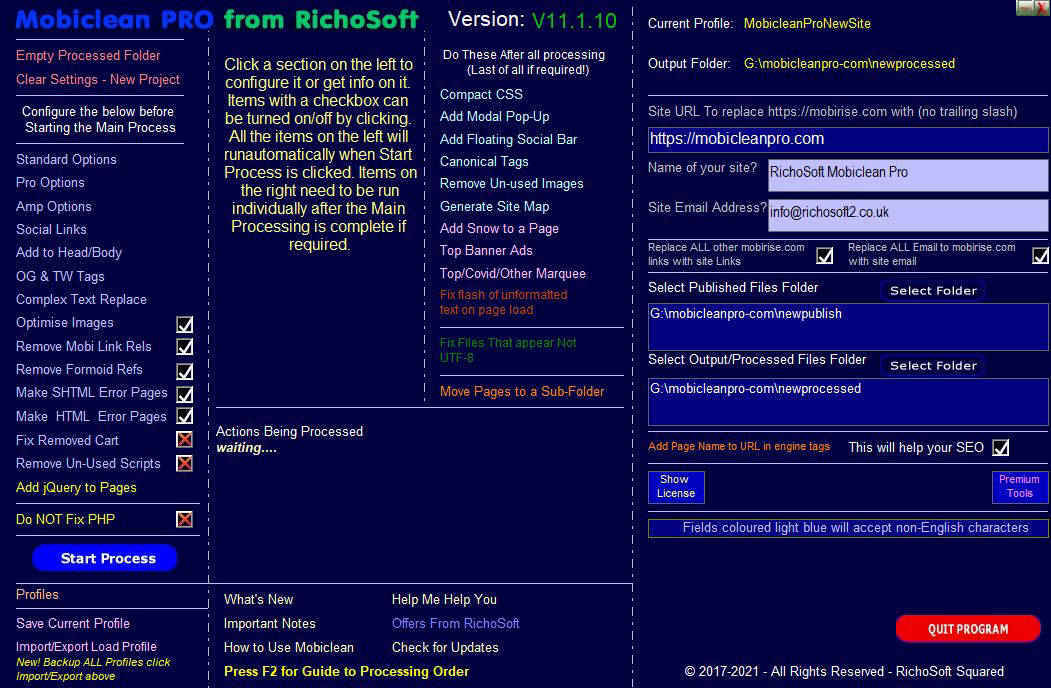 Mobiclean 11 Main Menu