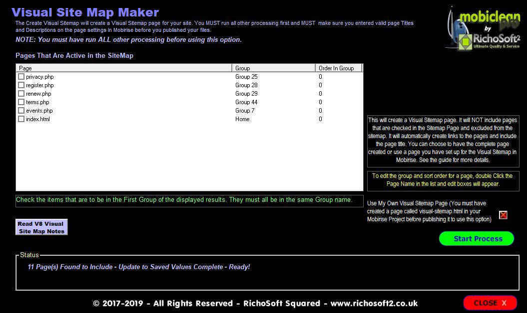 Mobiclean Visual Sitemap