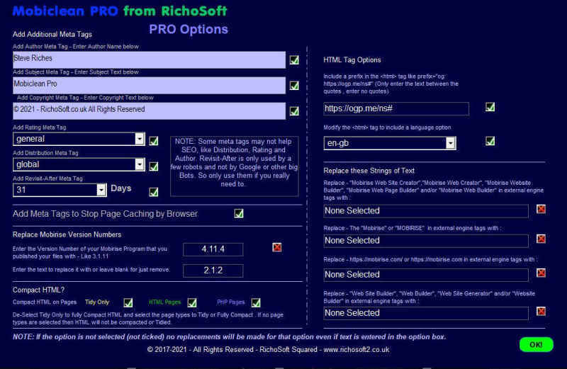 Mobiclean 11  Pro Options