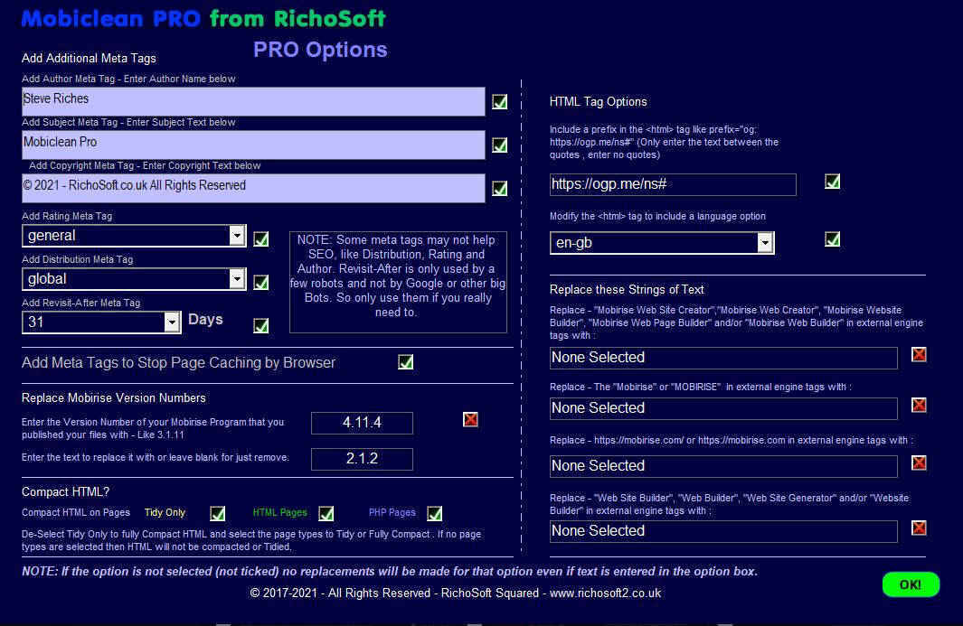 Mobiclean 11  Pro Options