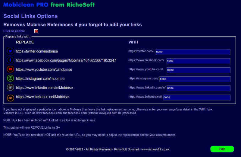Mobiclean 11 Social Options