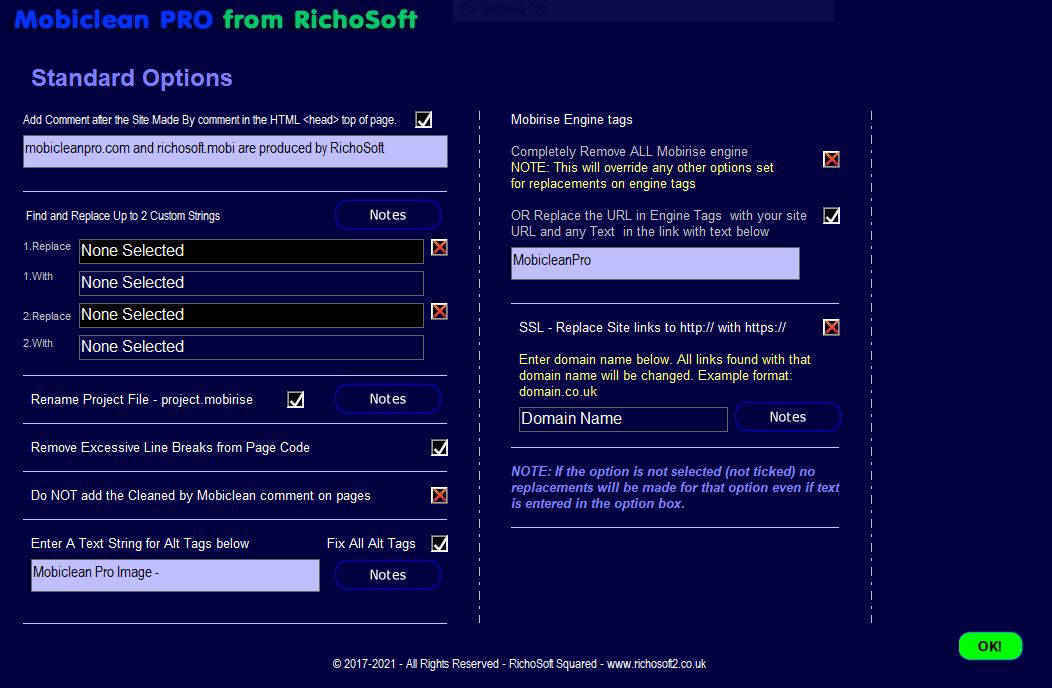 Mobiclean 11 Standard Options
