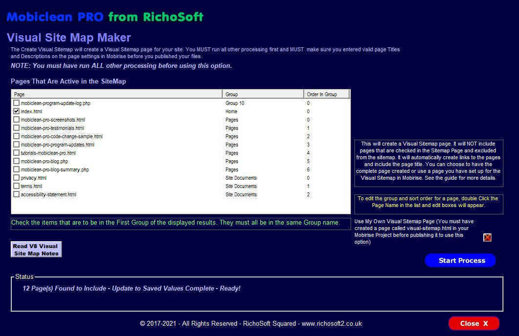 Mobiclean 11 Visual Sitemap